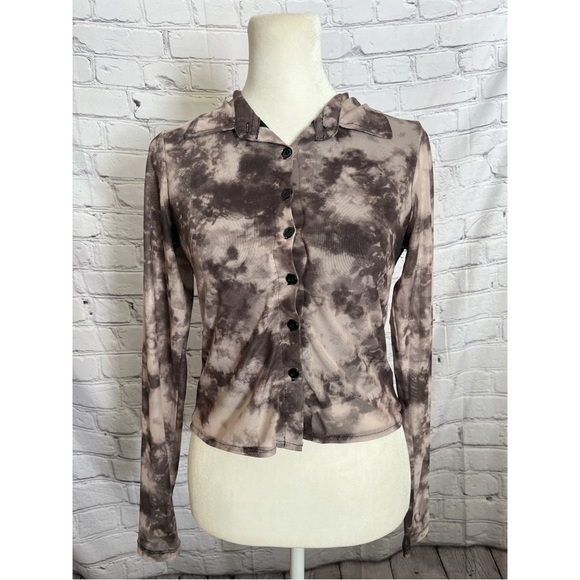 Motel Rocks Tops - Motel Kelly shirt in smoke black and grey with long sleeves  size small